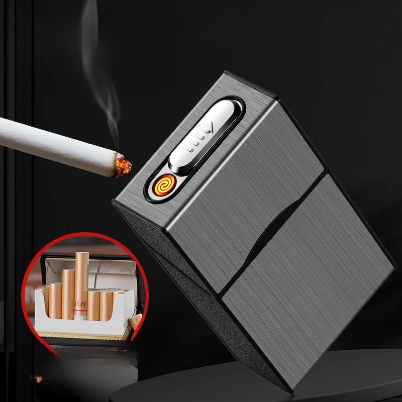 USB 3-in-1 multifunctional gas electric cigarette case lighter can hold 20 cigarettes metal inflatable cigarette case wholesale