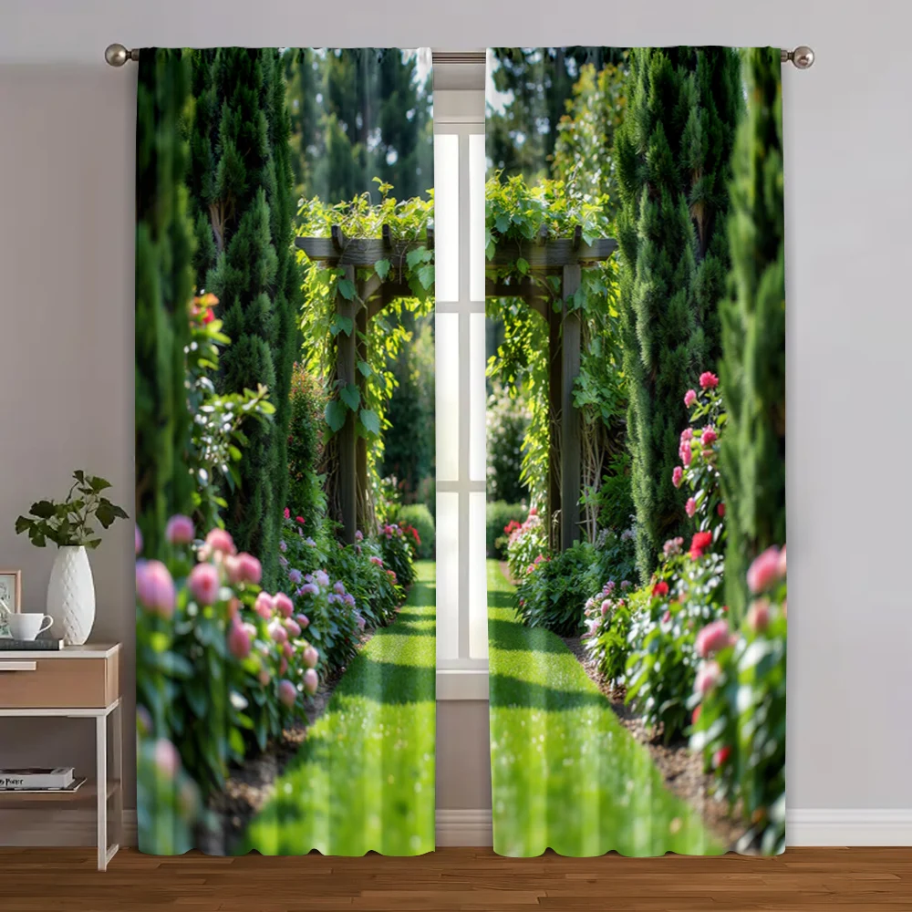 

2pcs, Creative Curtains Serene Garden Pathway 100% Polyester (without rod) All Seasons Ldeal for Living Room & Kitchen Decor