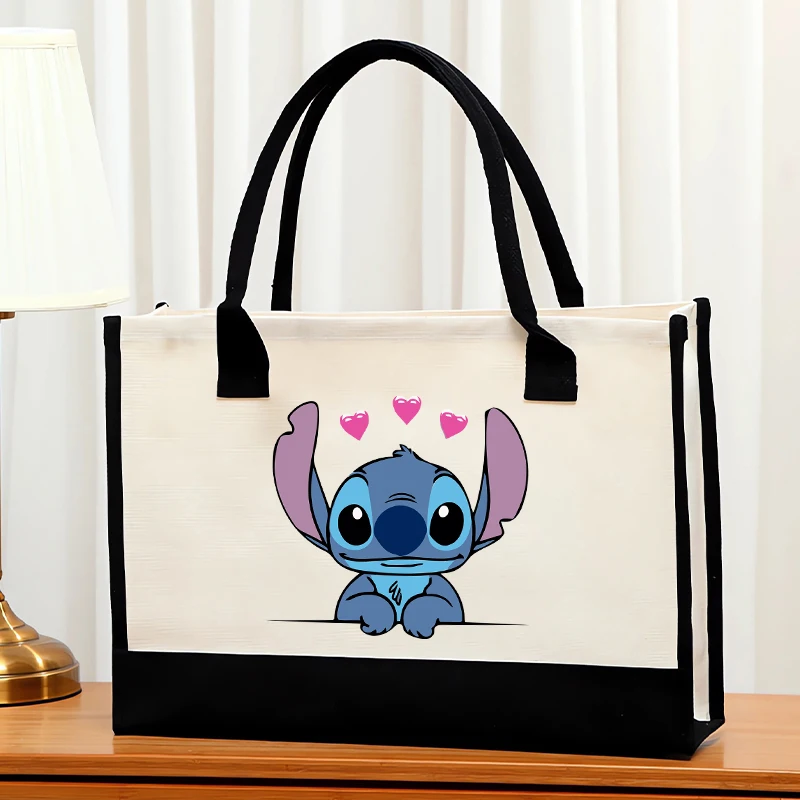 Cute Stitch Tote Bag Disney Cartoon Figure Print Handbag Large Capacity Storage Bag Fashion Accessories Waterproof Shopping Bag