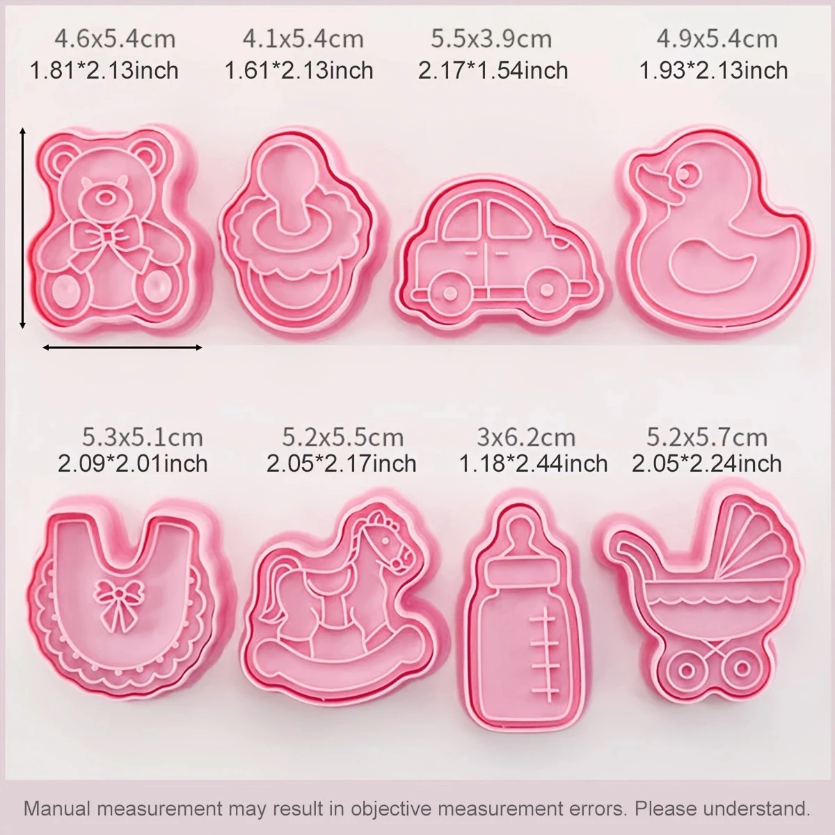 8Pcs Cookie Cutter Stamp Baby Stroller Bottles Bear Theme Dough Plastic Pressable Biscuit Mold Kitchen Baking Pastry Bakeware