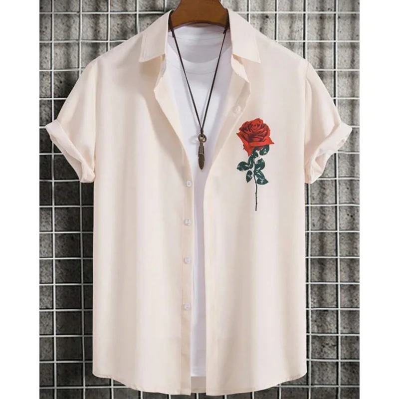 Hawaiian Men'S Shirt 3d Flower&Text Printing Beach Party Sweatshirt Loose Oversized And Blouse High-Quality Clothing