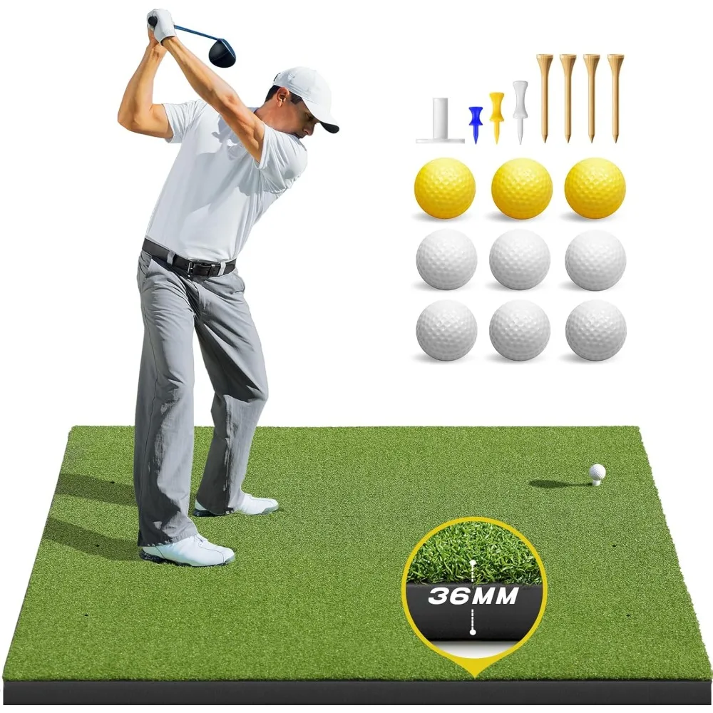 

Golf Mat, 5x4ft Golf Hitting Mats Practice Outdoor Indoor,Artificial Turf Golf Practice Swing Mats with 9 Balls,7 Tees