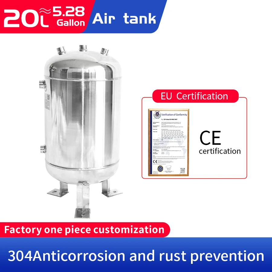 Tanque de Armazenamento de Gás Vertical de Personalizado Vácuo Buffer Pressão do Tanque Suportar 1.1.25mpa Aço Inoxidável 20l 304