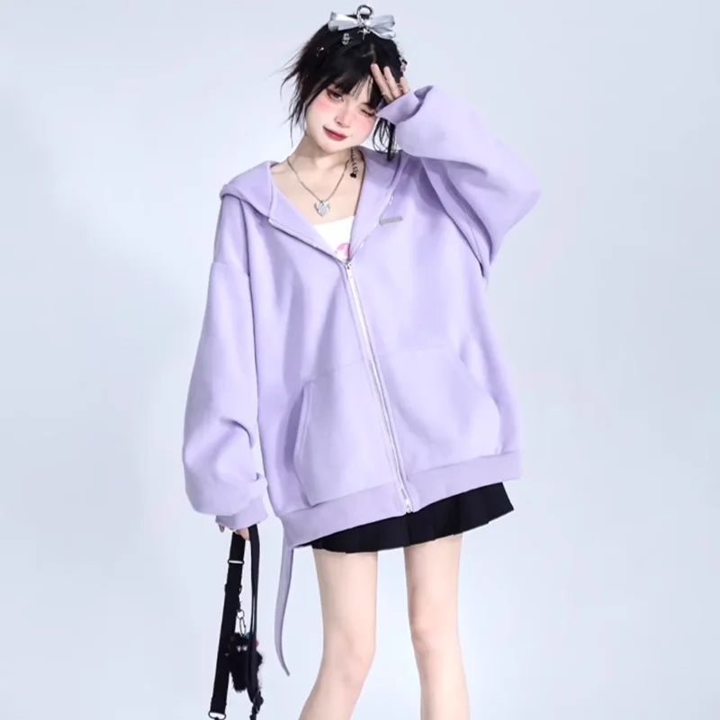 2024 Autumn Winter New Rabbit Extra Long Ears Hooded Sweatshirt Casual Loose Zipper Cardigan Hoodie Solid Zip Up Y2k Streetwear