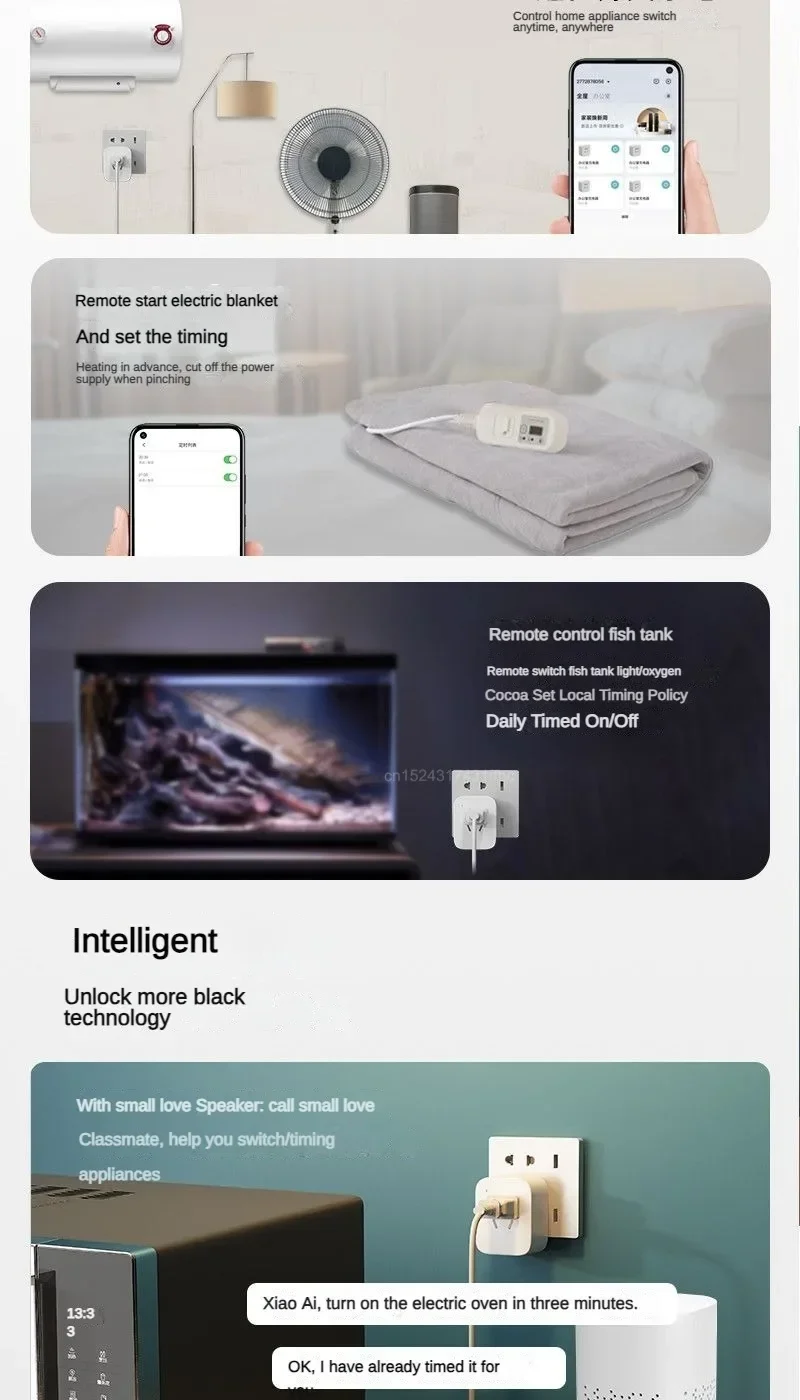 La prise intelligente en matériau arranga accès à la télécommande Xiaomi Ata Jia Andrea phone, statistiques d'alimentation AI, commutateurs de minuterie