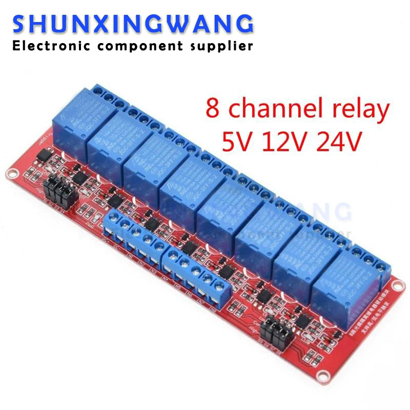 8 channel relay module 5V/12V/24V high and low level trigger relay control with optocoupler for PLC automation equipment control