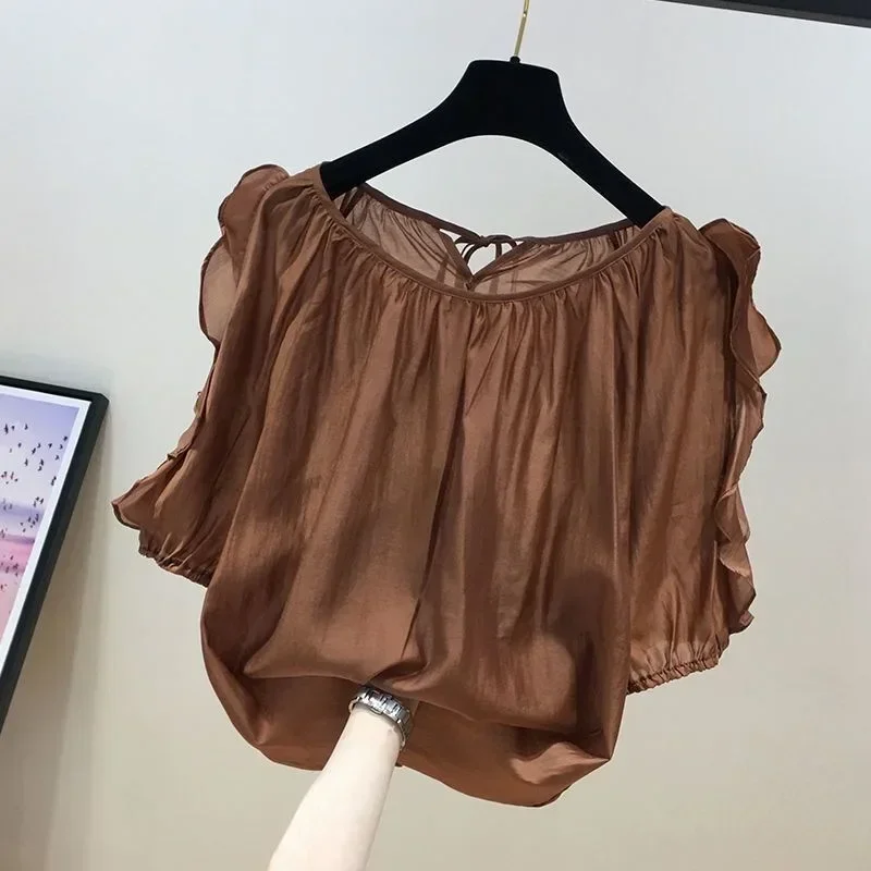 Pop Stylish Chiffont T-shirt For Women 2025 New Design Sweet Age-reducing Elegant Versatile Unique Top Summer Wear