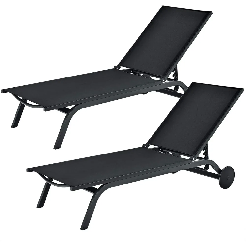 

Outdoor Aluminum Chaise Lounge, Patio Lounge Recliner Chair w/6 Adjustable Backrest, Reclining Chaise Chair with Wheels for Bea