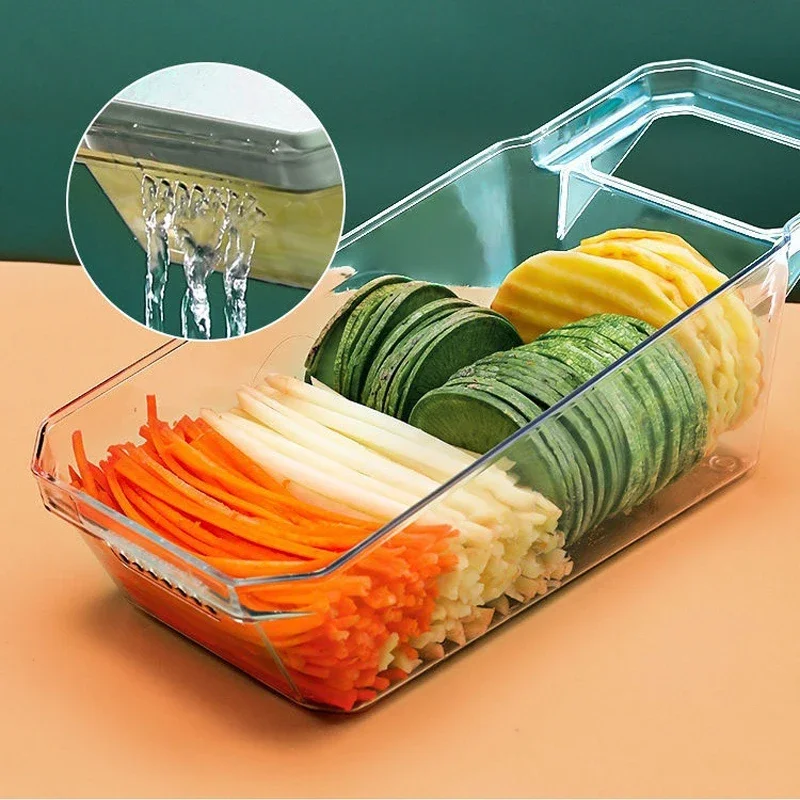 Vegetable Slicer 6 Blades Green Multifunctional Manual Vegetable Slicer Drain Basket Kitchen Tools Household Gadgets