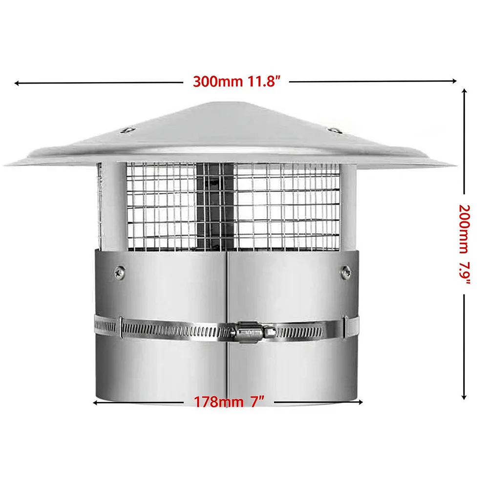 Stainless Steel Chimney Cap 6/7'' Exterior- Wall Air Outlet Roof Pipe Exhaust- Hood Vent Cover Weatherproof Rain Cap