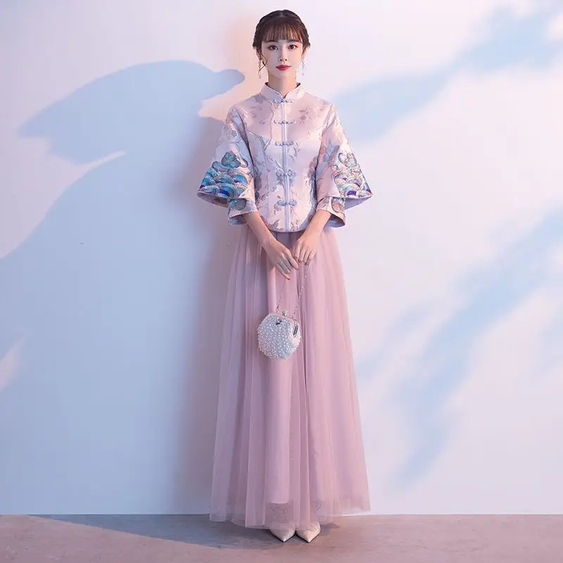 

Chinese Bridesmaid Dress, Chinese Style Cheongsam, Long Sister Group Dress, Women's 2023 New Spring Hanfu Tang Dynasty