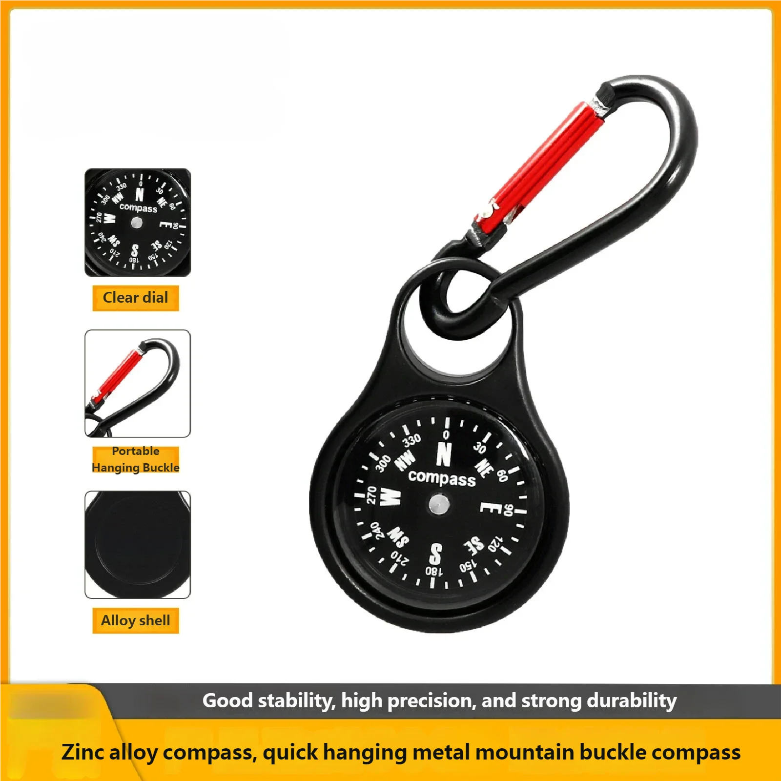 بوصلة من سبائك الزنك سريعة المعلقة بإبزيم جبلي معدني هدية خارجية للمشي لمسافات طويلة والسفر والعمل الميداني ومغامرات التخييم ​