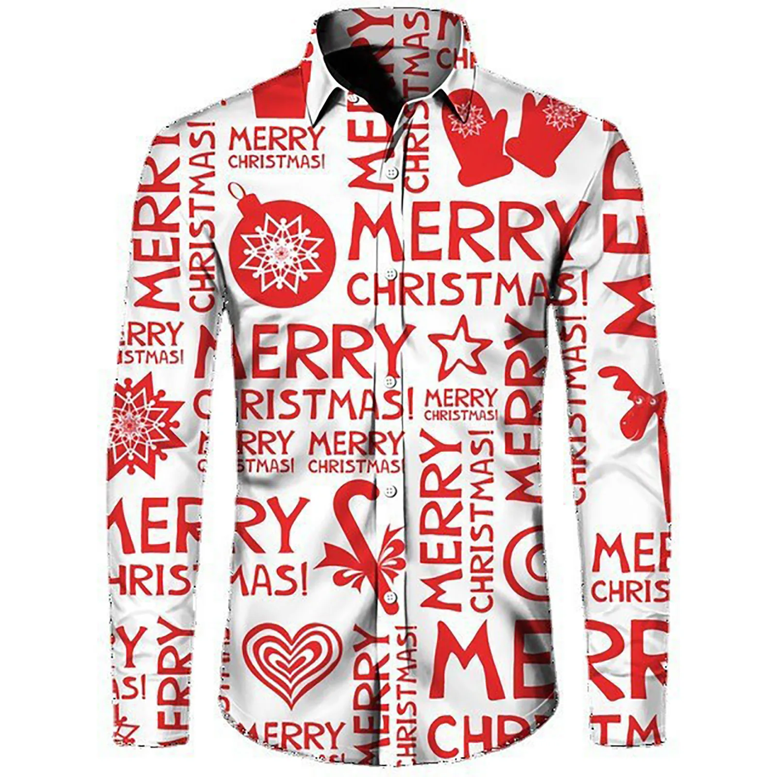 2024 New Men's 3D Christmas Bell Fashion Print Single Breasted Long Sleeve Shirt Casual Shirt Men's Loose Lapel Long Sleeve