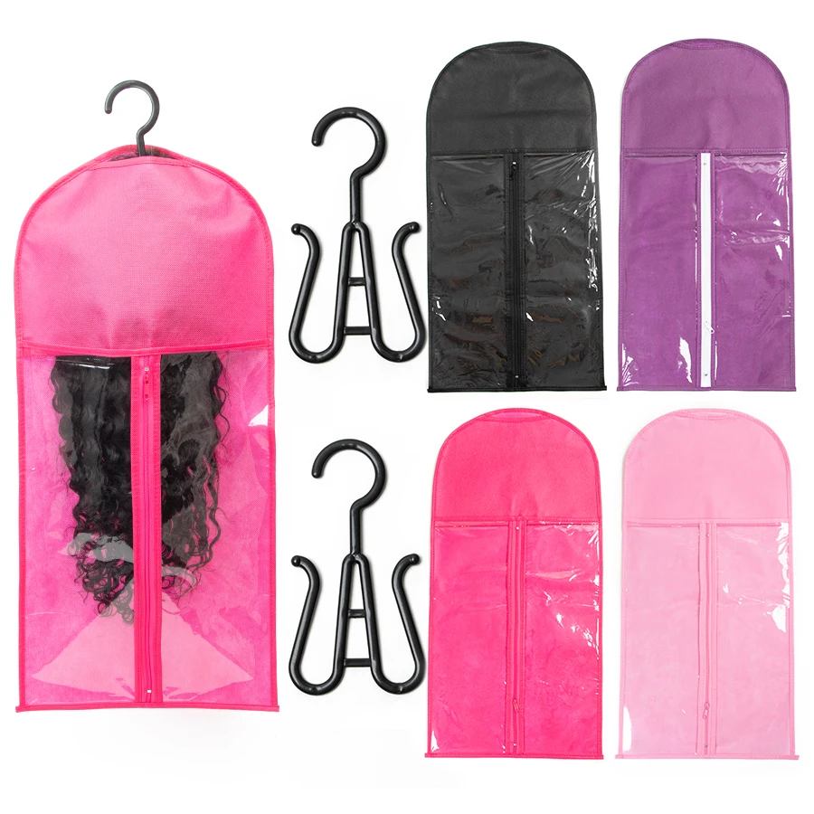 Bolsa de almacenamiento de pelucas con COLGADOR PARA pelucas de encaje, bolsa de almacenamiento para múltiples pelucas, rosa, negro, Morado, bolsa