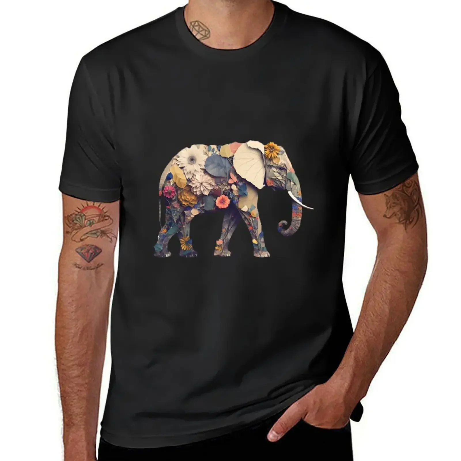 Elefant in flowers T-Shirt vintage graphic tee graphics t shirt men 100℅ cotton