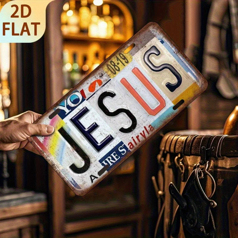 HD Aluminum Print, Vintage JESUS Retro License Plate Style Wall Art, High Definition Bend-Resistant Metal Sign, Christian Faith