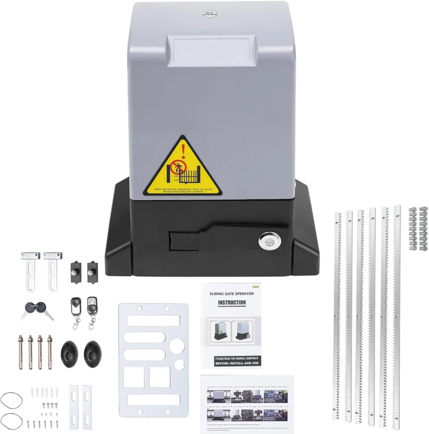 Abridor Automático de Portão Deslizante com 6 Trilhos de Engrenagem, Abridor Elétrico de Portão Deslizante 750W 1600Kg 12m, Acionamento Automático de Portão Deslizante com Baixo Ruído 50dB, Kit Abridor de Portão Elétrico com 2 Controles Remotos, 2 Sensores Infravermelhos e 6 Trilhos de Engrenagem de 1m