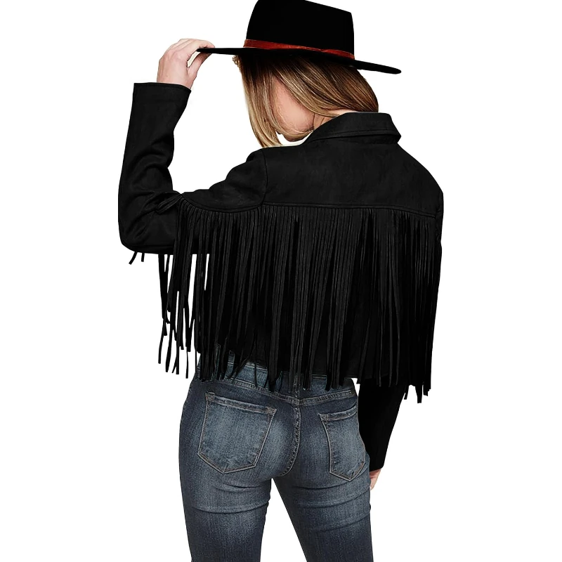 

Women's Faux Suede Leather Jackets Tassel Motorcycle Cropped Coats 2025 Fashion Clothes