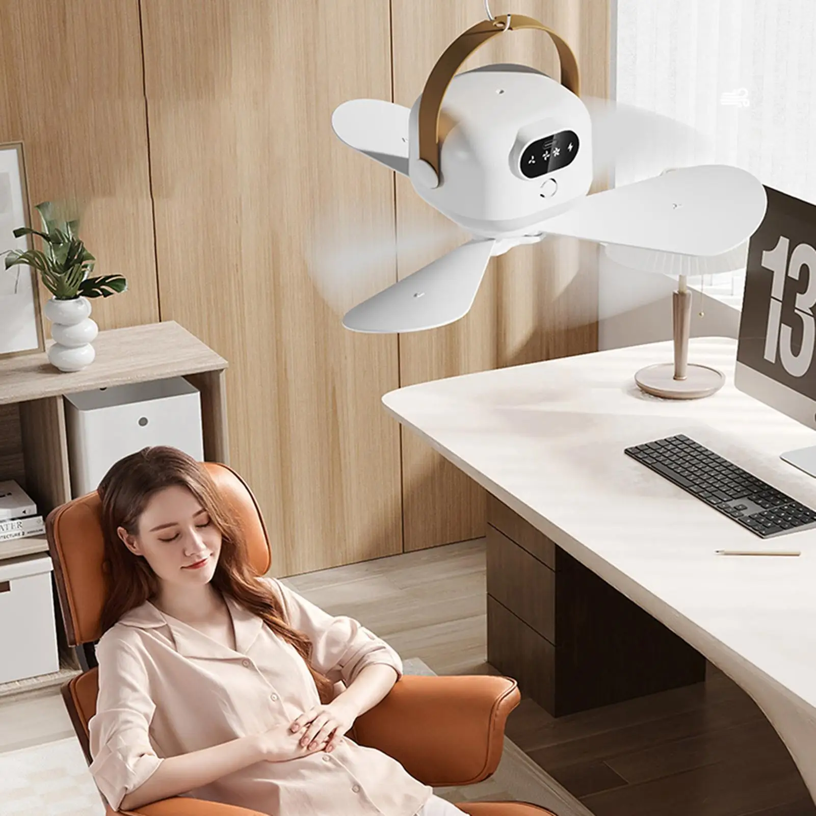 Rechargeable Ceiling Fan USB Rechargeable Cooling Device Remote-Controlled Light 3 Gears Ceiling Fan for Garden Outdoor Patio