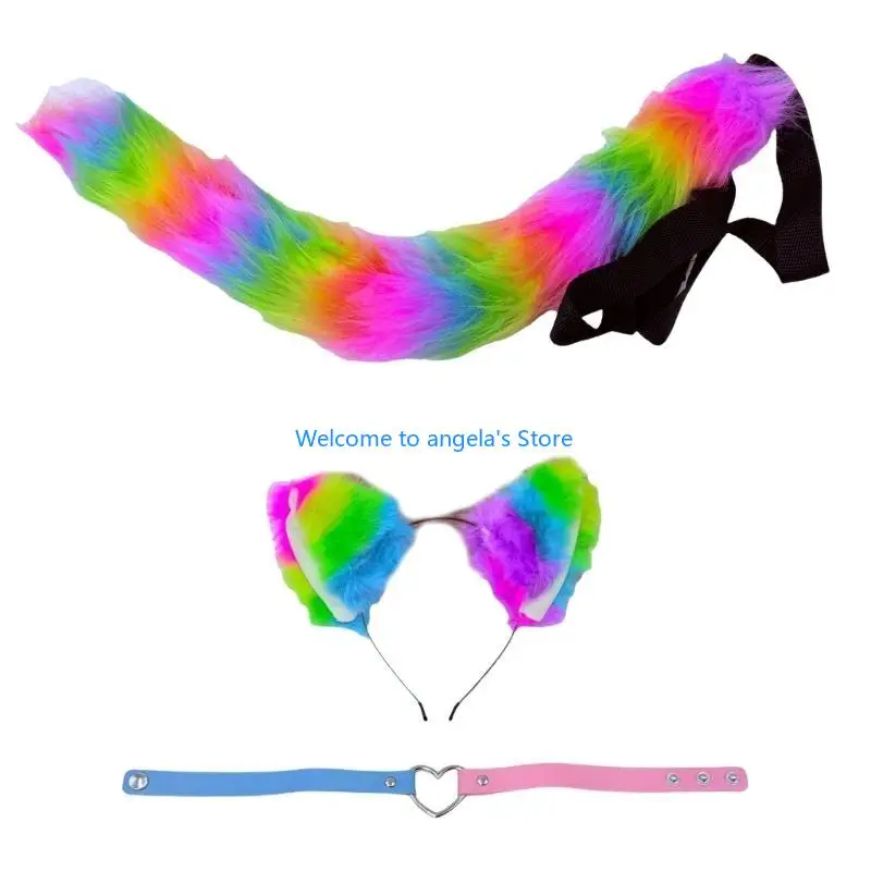 

X4YC Animal Cats Tail Ear Headband Choker Halloween Christmas Party Costume Toy