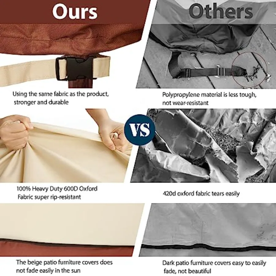 غطاء مقطعي خارجي لأثاث الفناء على شكل حرف L قماش ريبستوب مقاوم للماء عالي التحمل 600D مع حماية ضد الأشعة فوق البنفسجية 3 فتحة تهوية #6