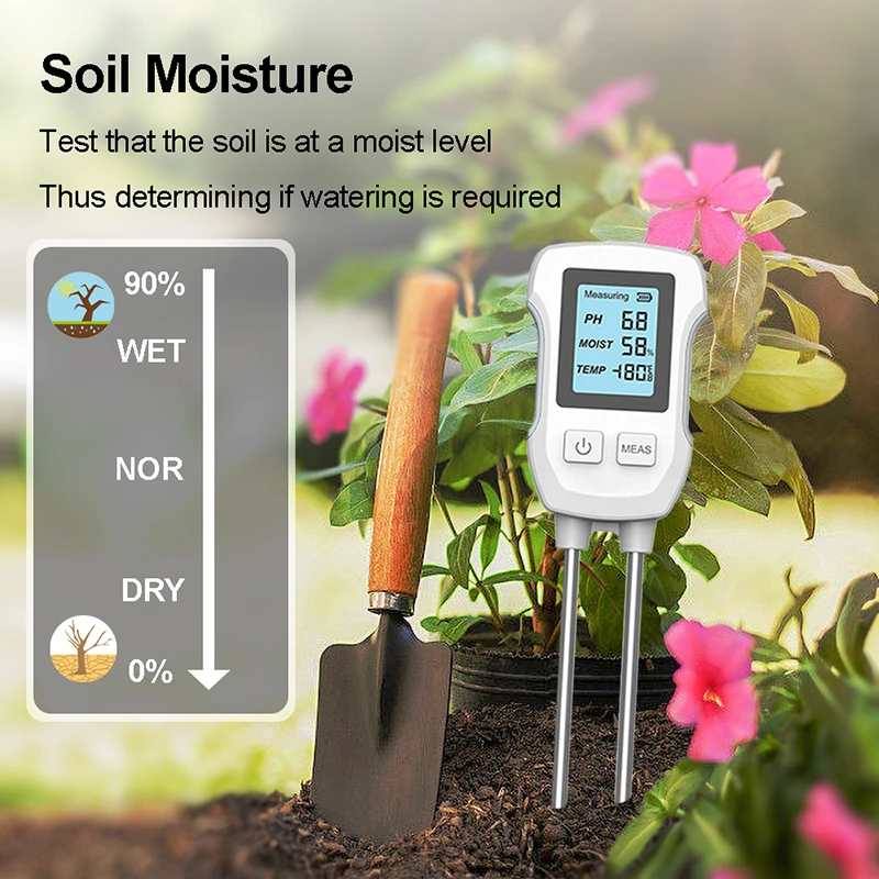 High Precision Soil Tester Temperature/Humidity/PH 3-in-1 LCD Display Soil Detector Moisture Meters For Gardening, Potted Plants