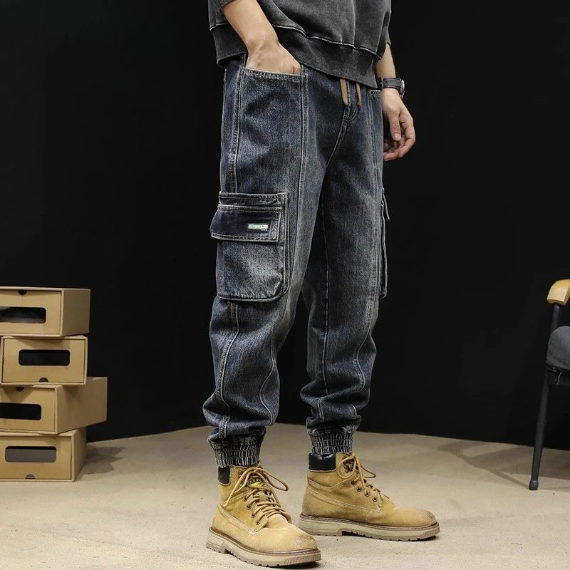 Pantalones vaqueros holgados para hombre, ropa vaquera de lujo Y2k 2000s, ropa elegante de pierna ancha Kpop de otoño, pantalones vaqueros Cargo para hombre