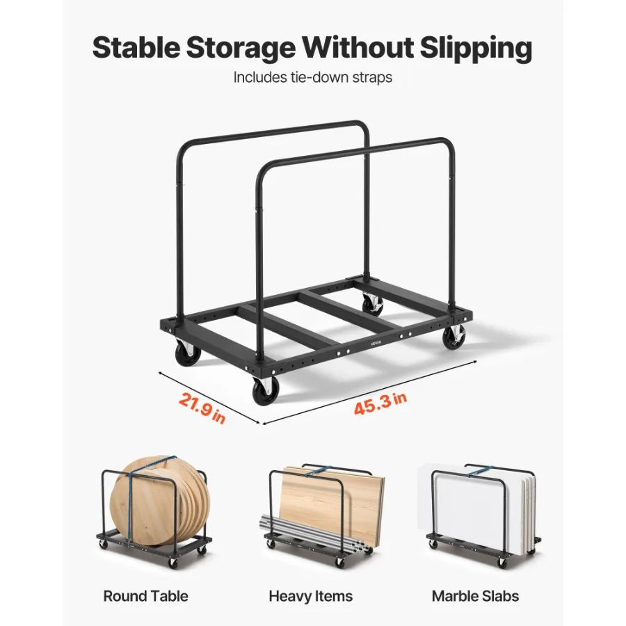 عربة الحوائط الجافة دوللي سعة 1800 رطل عربة شاحنة ذات لوحة فولاذية مع عجلات دوارة 5 بوصة دوللي الحوائط الجافة الخشبية مع ربطة عنق للأسفل
