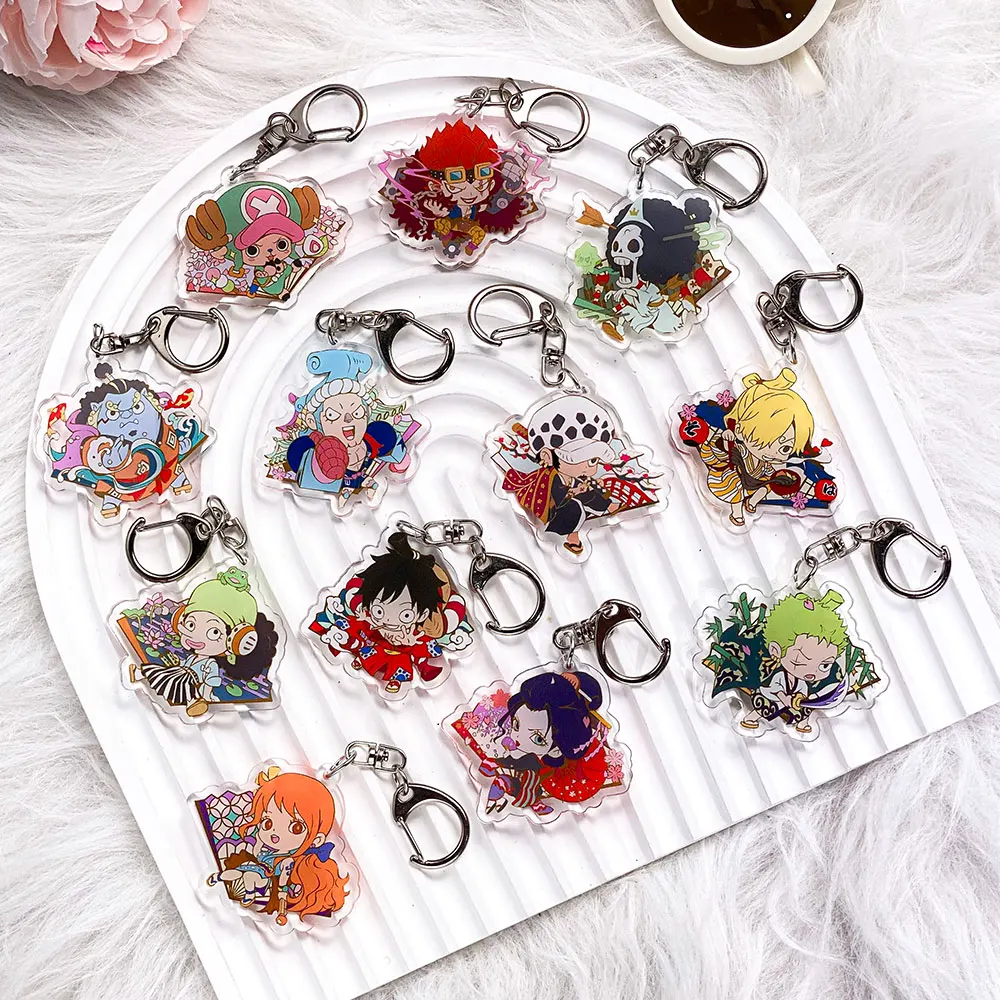 LLavero de acrílico de una pieza con personajes de Anime, accesorios para bolso de Luffy Zoro, bonito llavero colgante para mochila, regalos para amigos