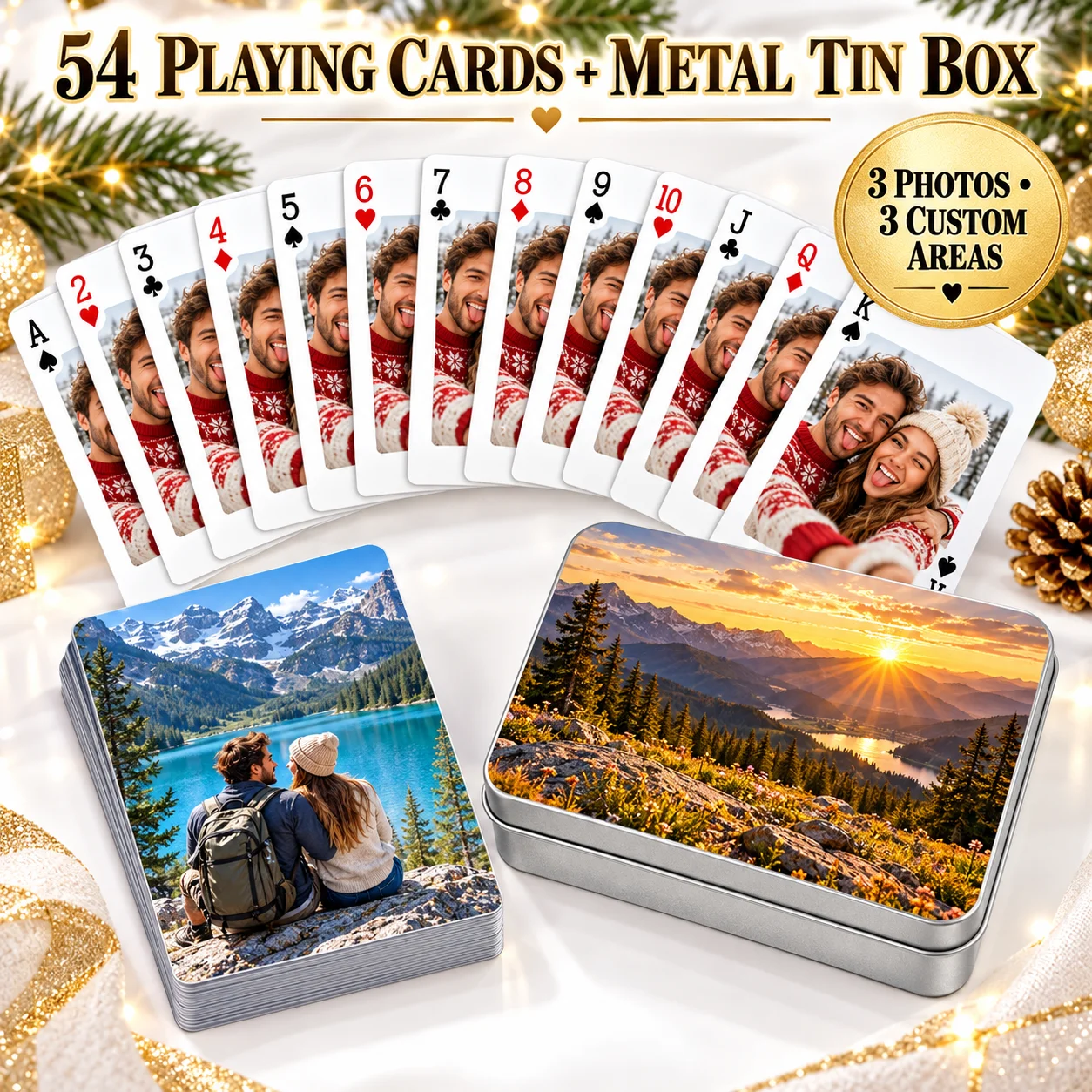 Personalized Photo Poker Cards Custom Logo Playing Unique Card Deck Game for Christmas New Year Anniversary Birthday Gift
