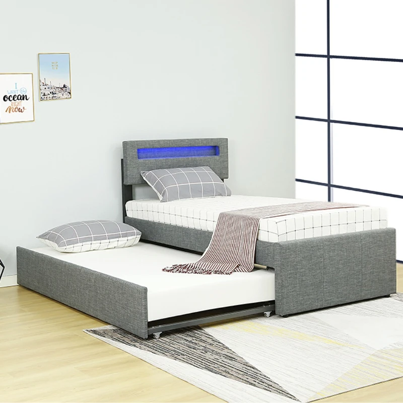

New Design Fabric Sofa Bed LED Light Bedroom Double Bed