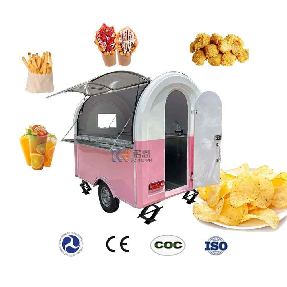 OEM Customized Food Truck Rolling Cart Fast Food Machine Snow Cone Trailer Food Cart Cooking Trailer Red Hamburger Carts