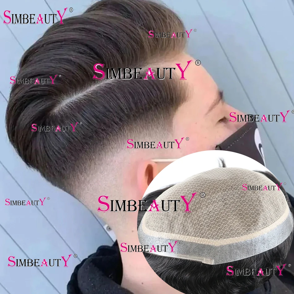 Men's Wigs Silk Base Full Skin Toupee Natural Scalp Male Hair Prosthesis Undetectable Base Man Wig 100% Human Hair Replacment