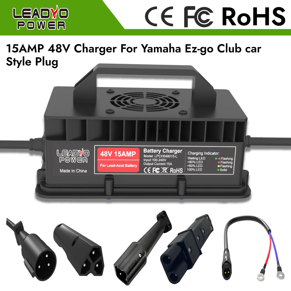 Golf Cart 48V 15A Lead-acid Battery Charger for Ez-go Yamaha Club Car Plug Battery smart Charger 800W IP67 waterproof