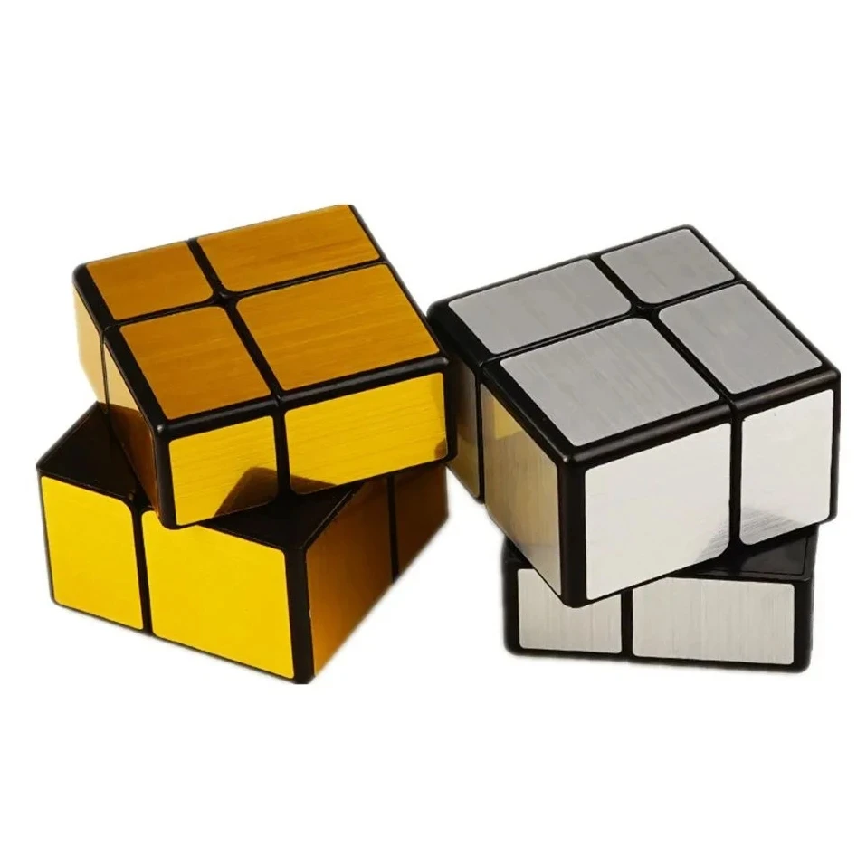QiYi Mirror 2x2 Magic Cube Puzzle Speed Magic Cube Golden/Silver Sticker Cube Toys For Children
