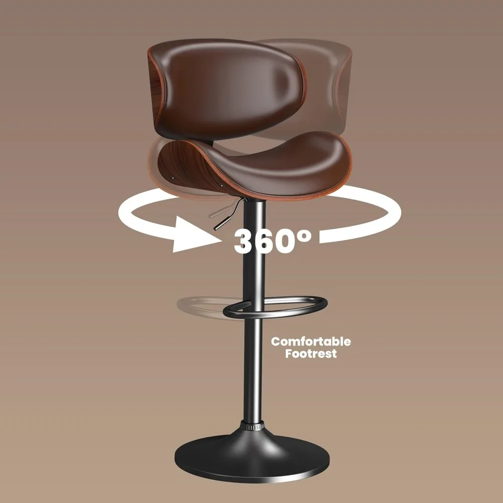 مقاعد بار دوارة حديثة مع مسند ظهر، وكراسي ذات ارتفاع مضاد للمطبخ وغرفة الطعام، وخيار جلوس منجد من الجلد البني #5