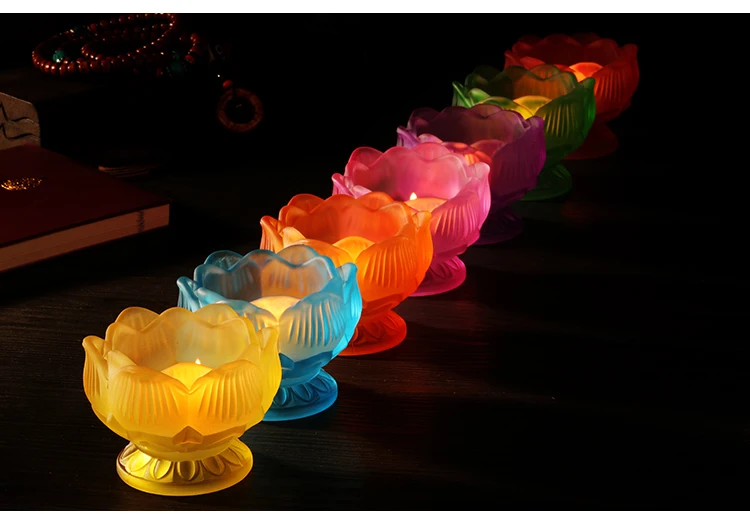 Wholesale Buddhist articles - 7 Colored Glaze Lotus lamp holder Holy water cup-efficacious HOME family Protection Talisman-