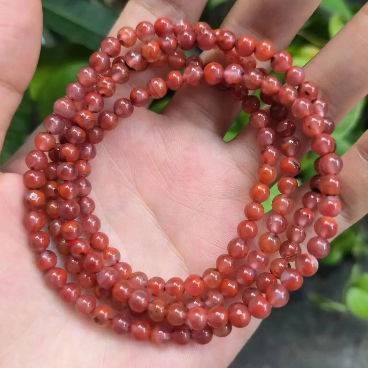 

1pcs/lot Natural Onyx Small Round Bead Four Rings Bracelet Necklace red Liangshan Sichuan cinnabar crystal birthday present taki