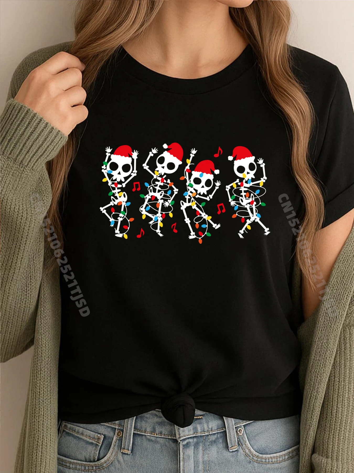 

Милая рождественская футболка со скелетом для танцев, рождественская легкая женская футболка Pj Camisas Basicas Hombre, удобная футболка большого размера с персонажем