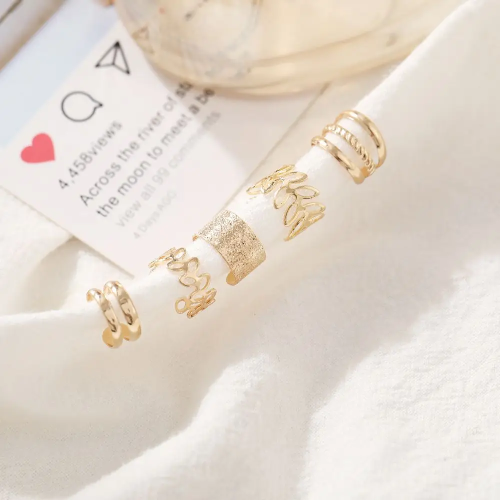 Creative Hollow Gift Girl For Women Without Pierced Korean Style Earrings Ear Bone Clips Leaves Ear Cuff Earring Set