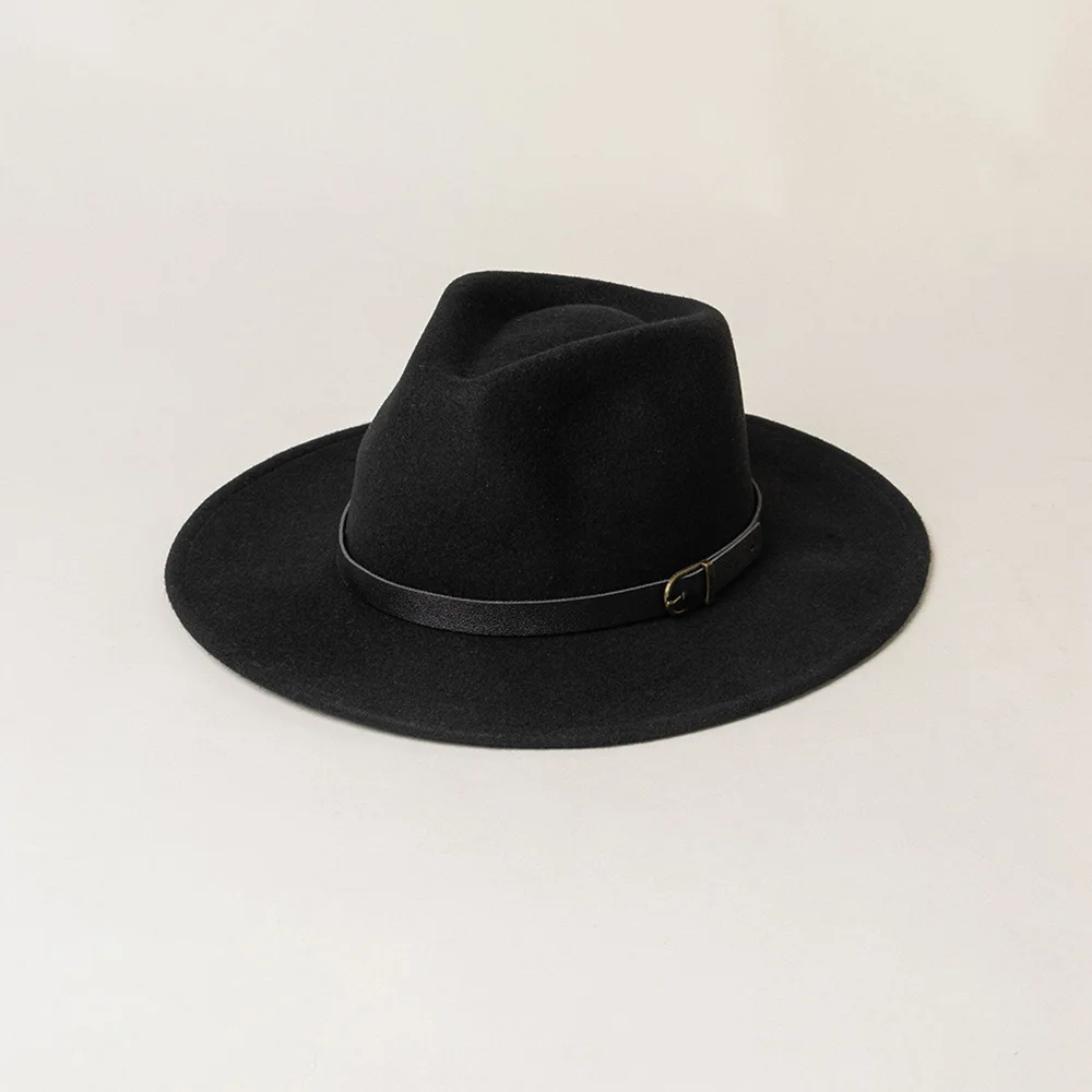 Autumn Winter New Fashion Casual Belt Buckle Woolen Jazz Hat Outdoor Shopping Show Warm Felt Hat Trendy