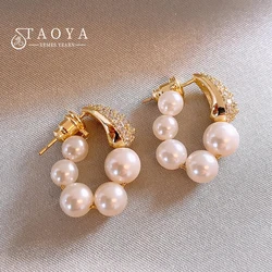 Micro Inlaid Zircon Imitation Pearl Pendant With Hanging Earrings For 2024 Fashion Jewelry Women's and Girl‘s Luxury Accessories