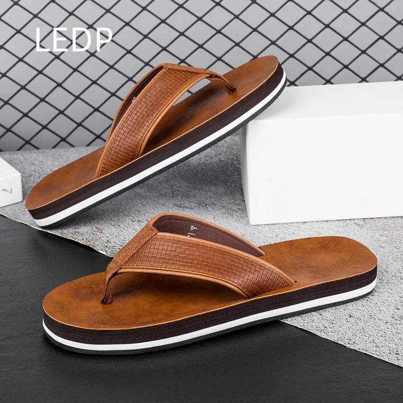 Men\'s Summer Sandals Casual Fashion Leather Flat Flip Flops Breathable Luxury Designer Replica Best Sellers In 2023 Products