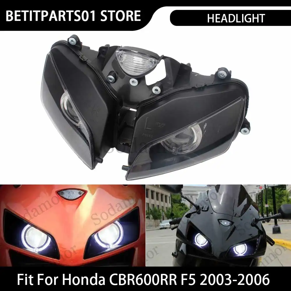 

Motorcycle Custom Headlight For Honda CBR600RR / F5 2003 2004 2005 2006 White+Red LED Double Angel Eye Fully Assembled Headlight