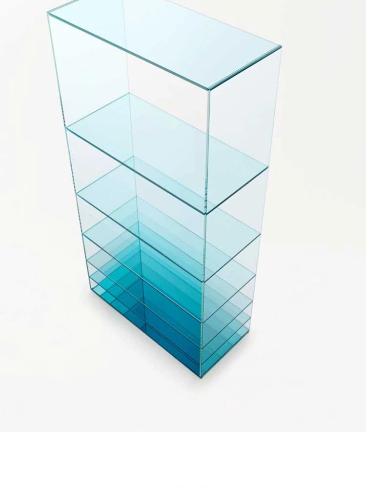 Gradient Blue Display Cabinet Made of Glass Italian Minimalist Living Room