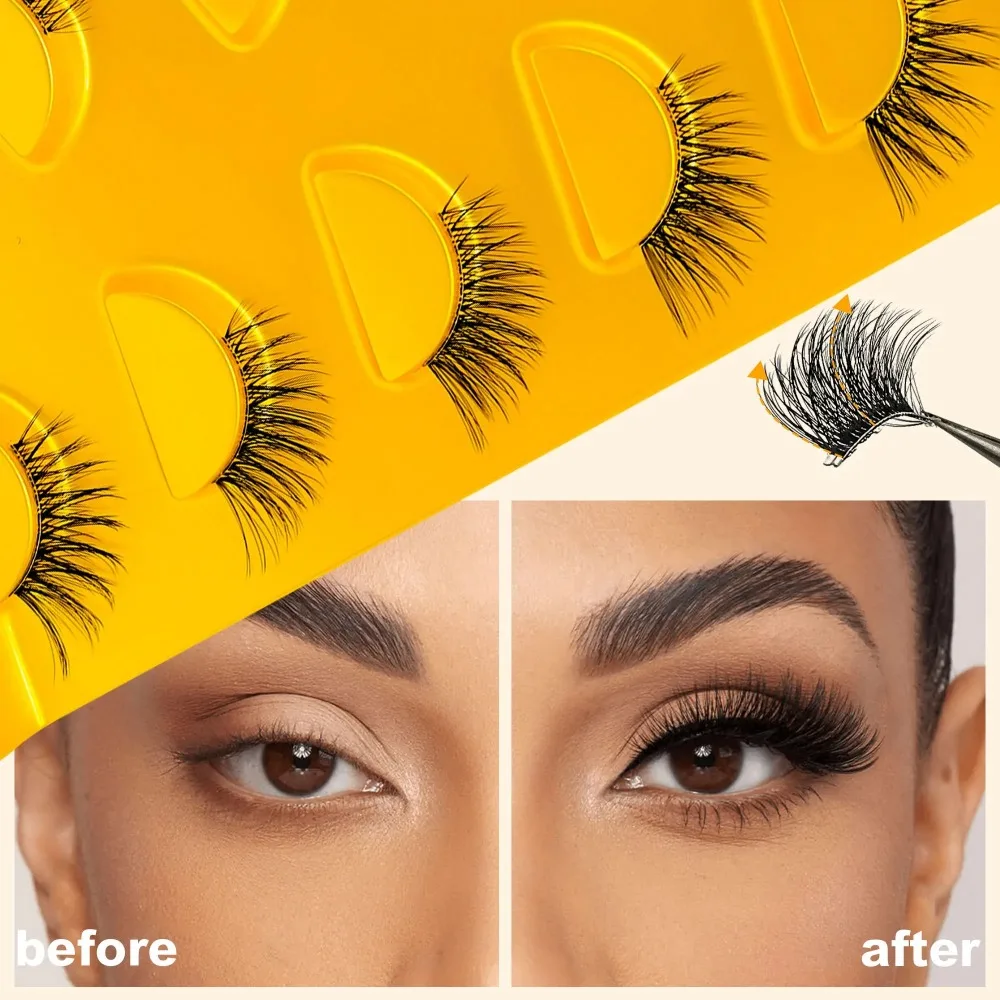 Wispy Cat Eye Halbe Wimpern 5 Paar Transparentes Band Künstliche Nerz-Wimpern Natürlich Kurz Flauschig Weich Wiederverwendbar Tägliches Wimpernverlängerungswerkzeug – Detail 3