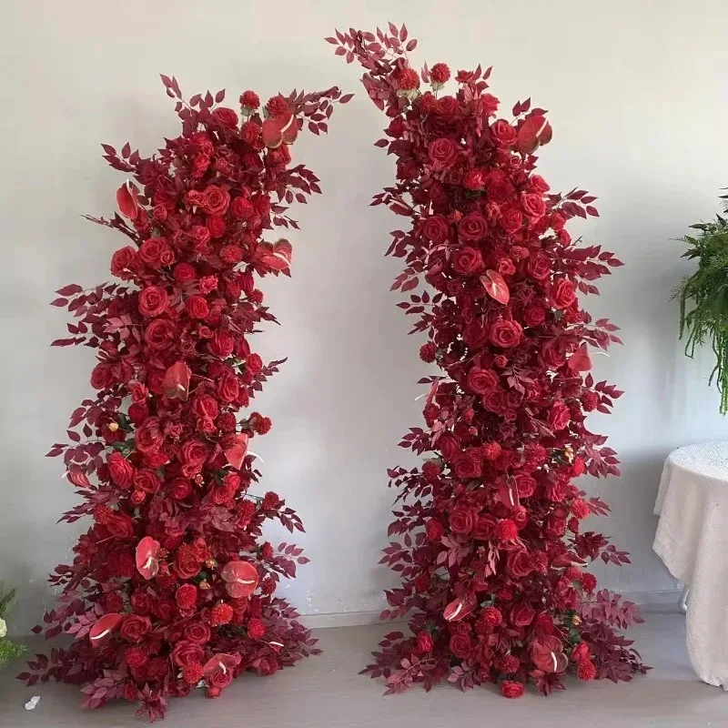 Red rose rayon flower horn arch eco-friendly and durable garden background suitable for autumn wedding party decoration