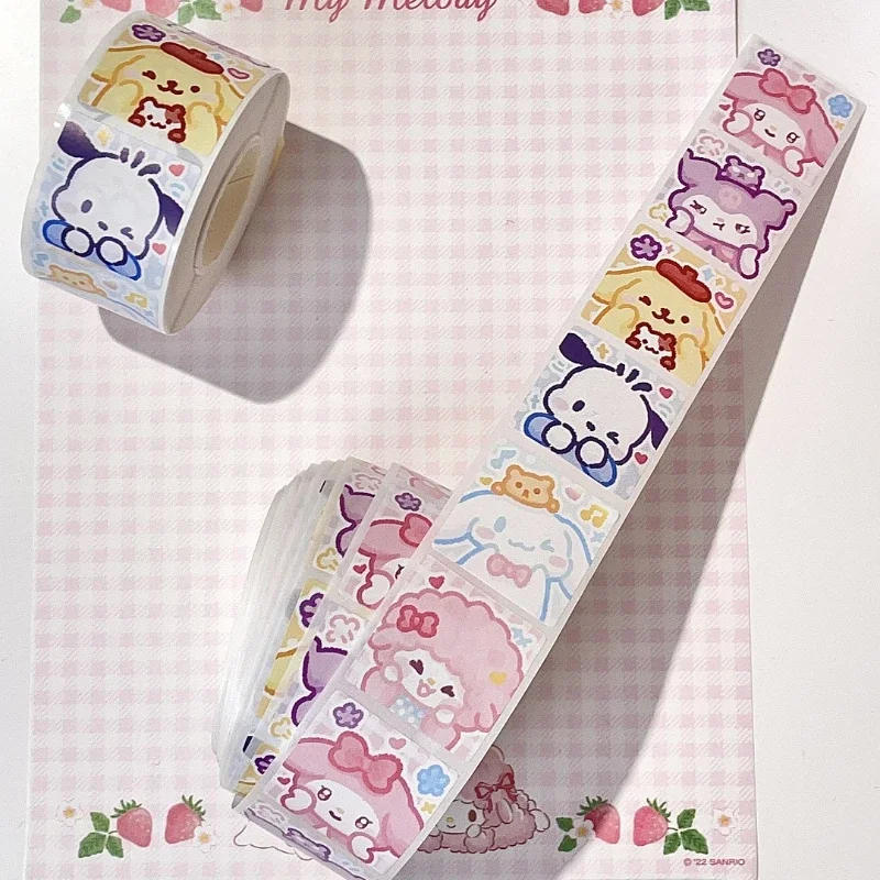 Sanrio Cartoon Sticker Roll/500pcs Cute Cinnamoroll My Melody Kuromi Reward Stickers Student Handbooks Gift Decorative Stickers