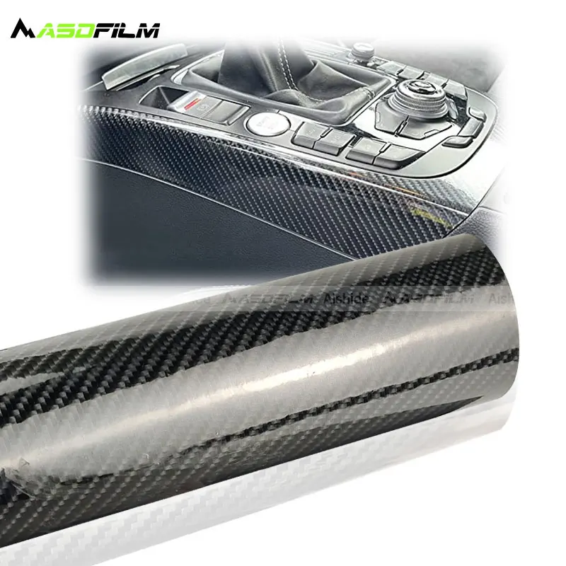 Automotive interior trim 1.52x18m PVC self-adhesive gloss black 7D carbon fiber vinyl sticker for body protection