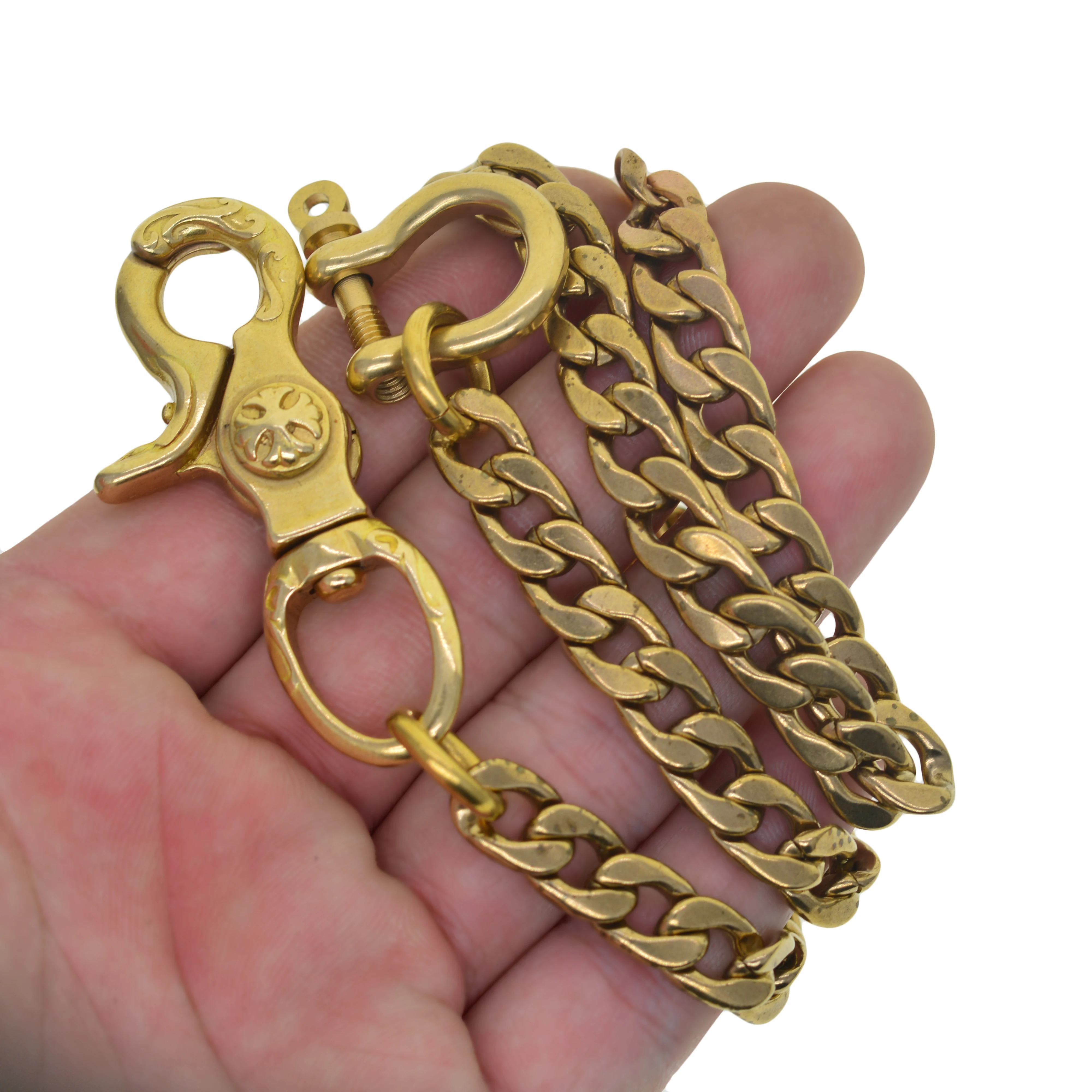 Fine brass wallet jean trousers motor keychians Italian 9mm NK Figaro curl flat cuban link chain heart Lobster hook Shackle